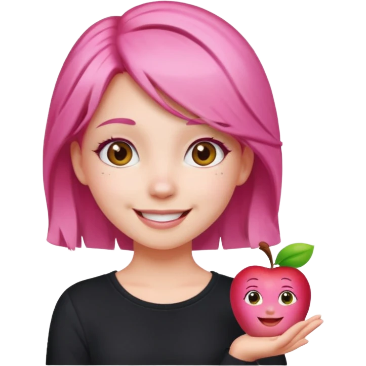 cute pink haired girl with cheerful pose and cute accessories. apple emoji style emoji