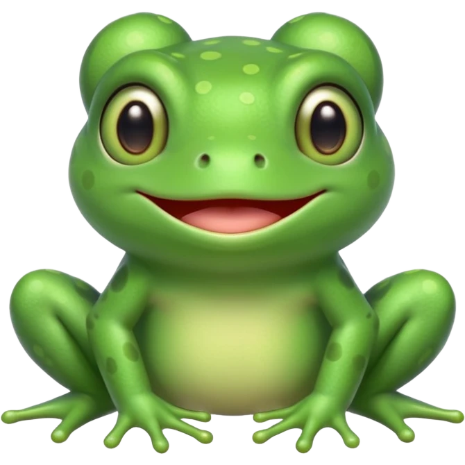 simple kawaii frog whole body, very simple dot eyes, vey big pupils emoji