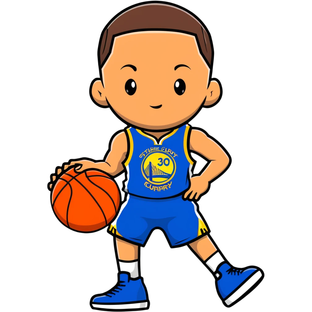Stephen Curry without a beard, holding a basketball emoji