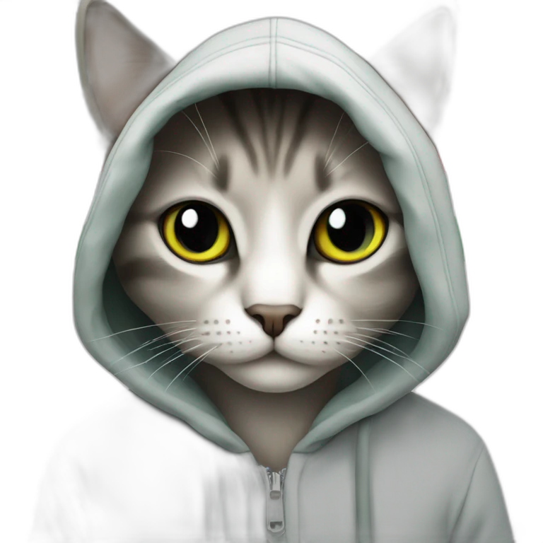 a cat wearing a full hoodie with Palestin flag emoji