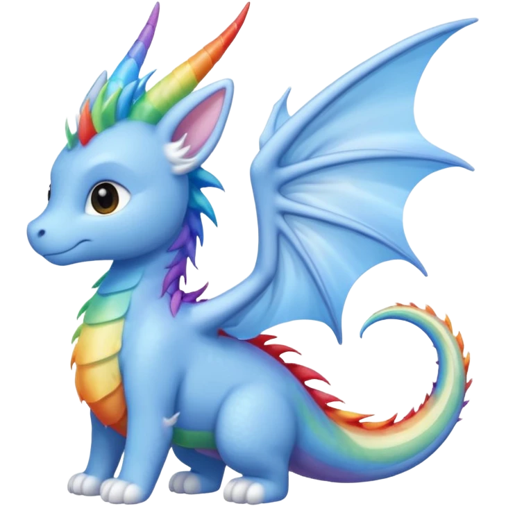 Sky dragon With her elongated, sleek sky-blue form and soft, rainbow spines, fluffy cloud-white wings, ears, and tail emoji