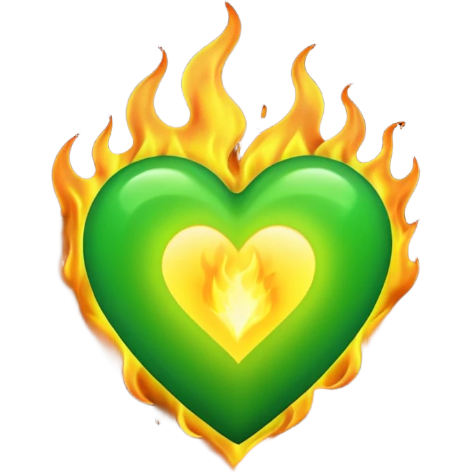 Take the classic Apple "heart on fire" emoji but make it a green heart. emoji