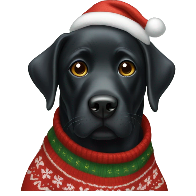 Black Labrador wearing christmas Sweater  emoji