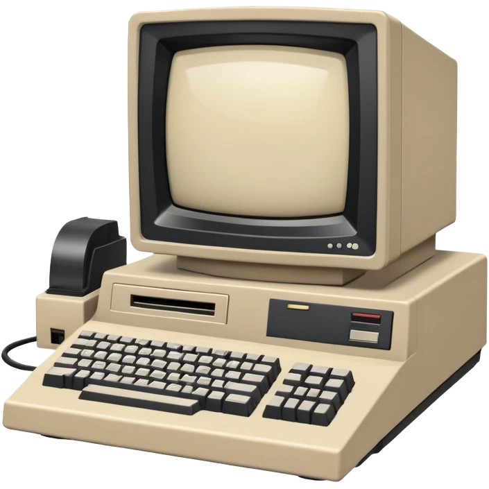 Vintage desktop computer from the 80s, bulky beige monitor with floppy disk drive, separate keyboard, nostalgic tech aesthetic emoji