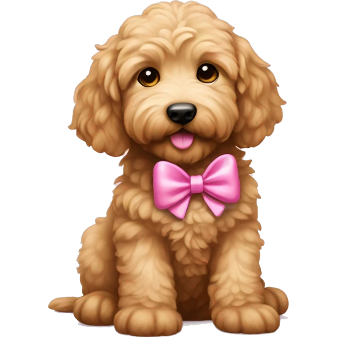 Golden doodle puppy with pink bow emoji