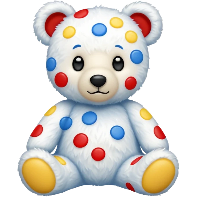 White teddy bear covered with blue, red and yellow spots emoji
