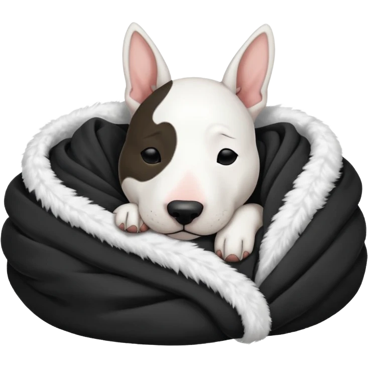 bull terrier sleeping cozy with blanket black head and ears emoji