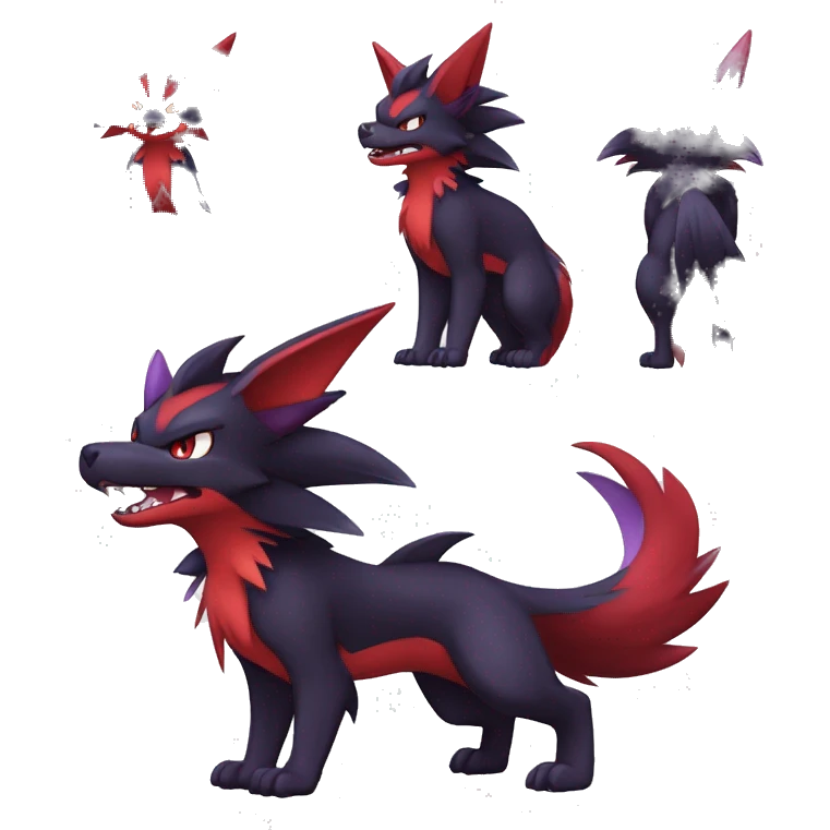  Black Red Purple Kawaii Cool Anime Nargacuga-Noivern-Noibat-Litten-Zorua-Zoroark-Fakemon-fusion full body emoji