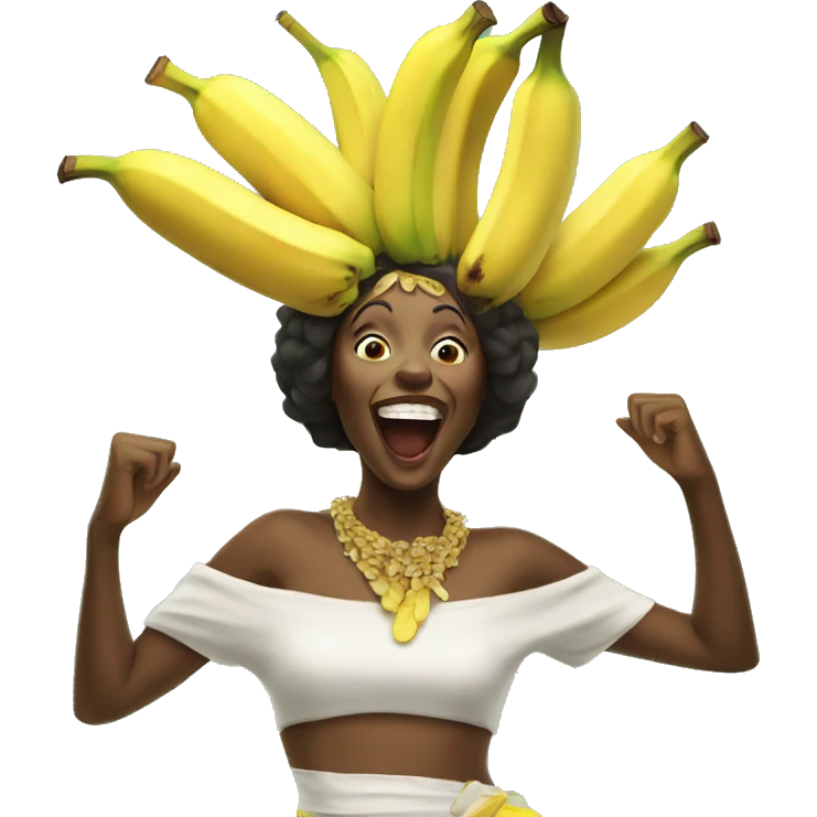 Lady wearing a banana head dress dancing  emoji