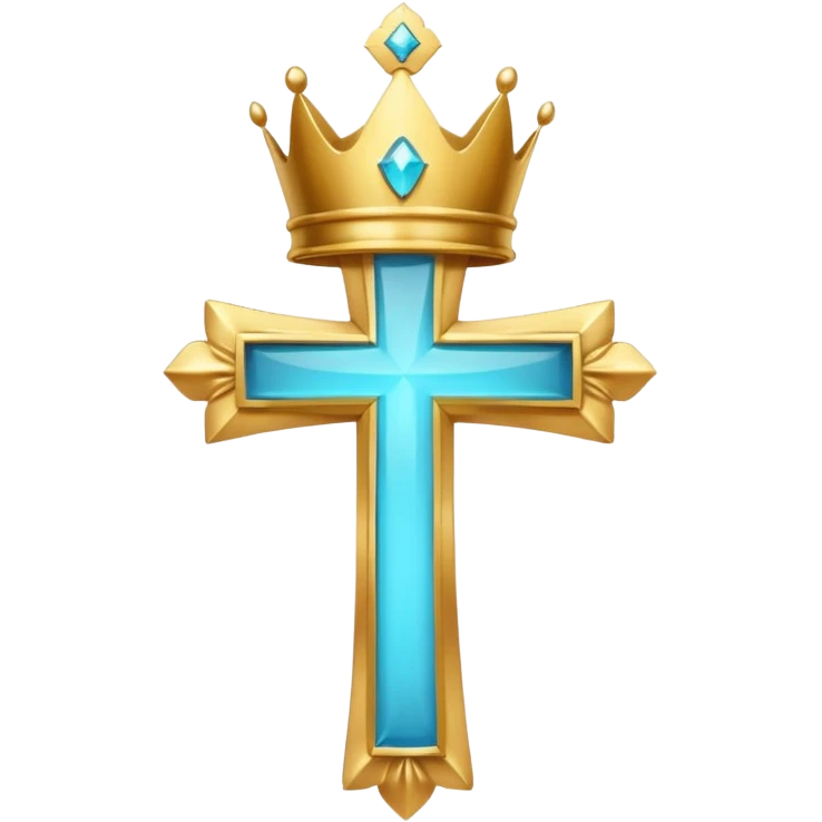 a golden, glowing cross with a cyan crown on top of it, with no background emoji