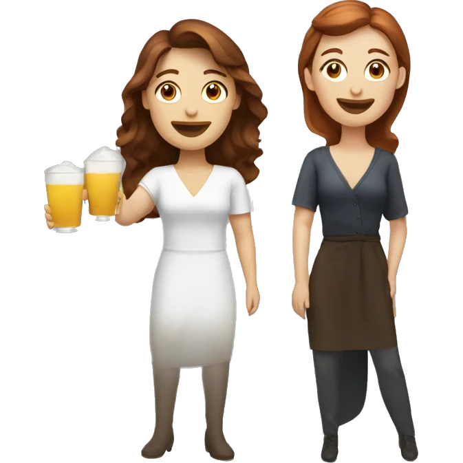 Two Caucasian women at happy hour, one with brown hair, the other with dark red hair emoji