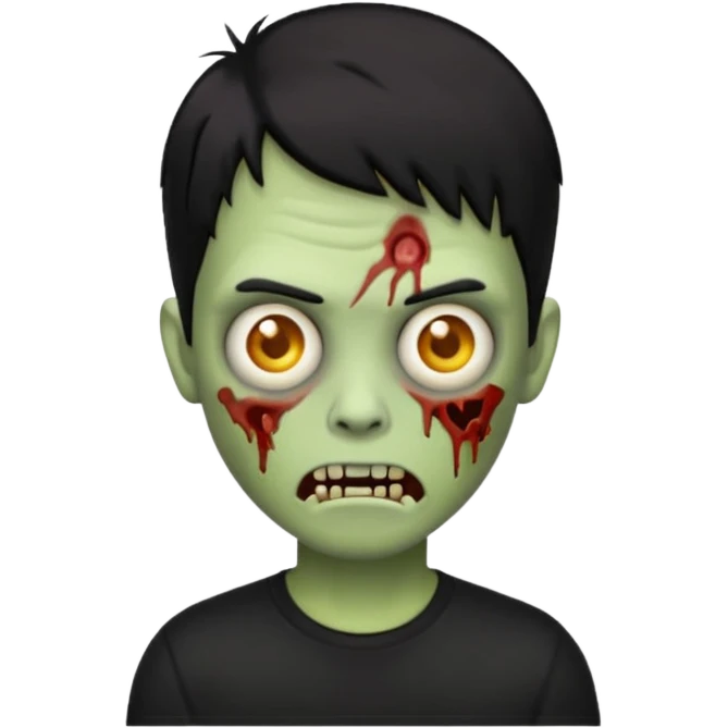 zombie iPhone emoji with buzz cut short black hair and black t-shirt emoji