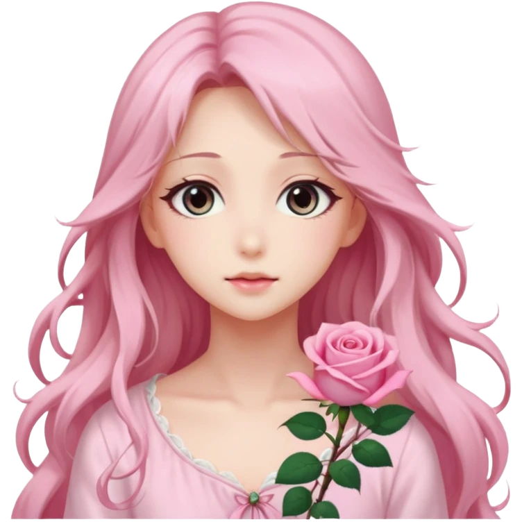 Gorgeous dreamy anime lady pink roses with long hair emoji