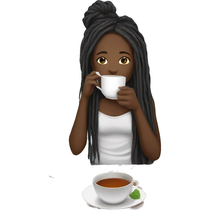 Black girl with black and grey long dreadlocks sipping on hot tea with blanket emoji