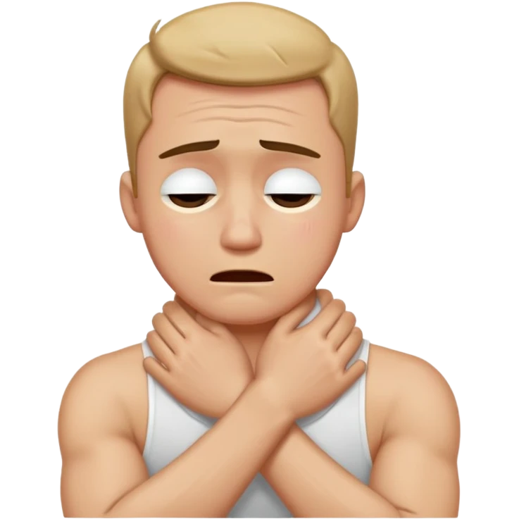 Guy with arms crossed holding neck crying emoji