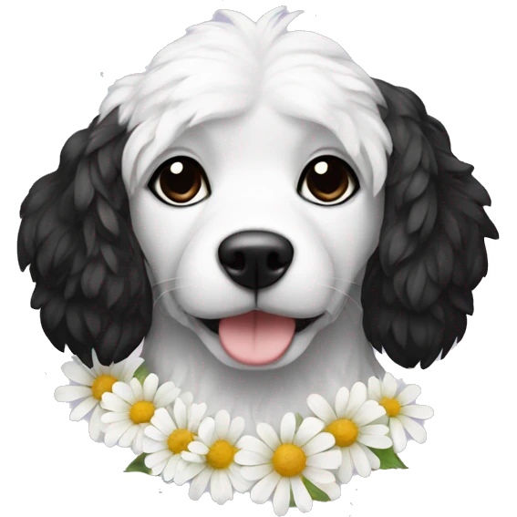 dog white and black with flowers emoji