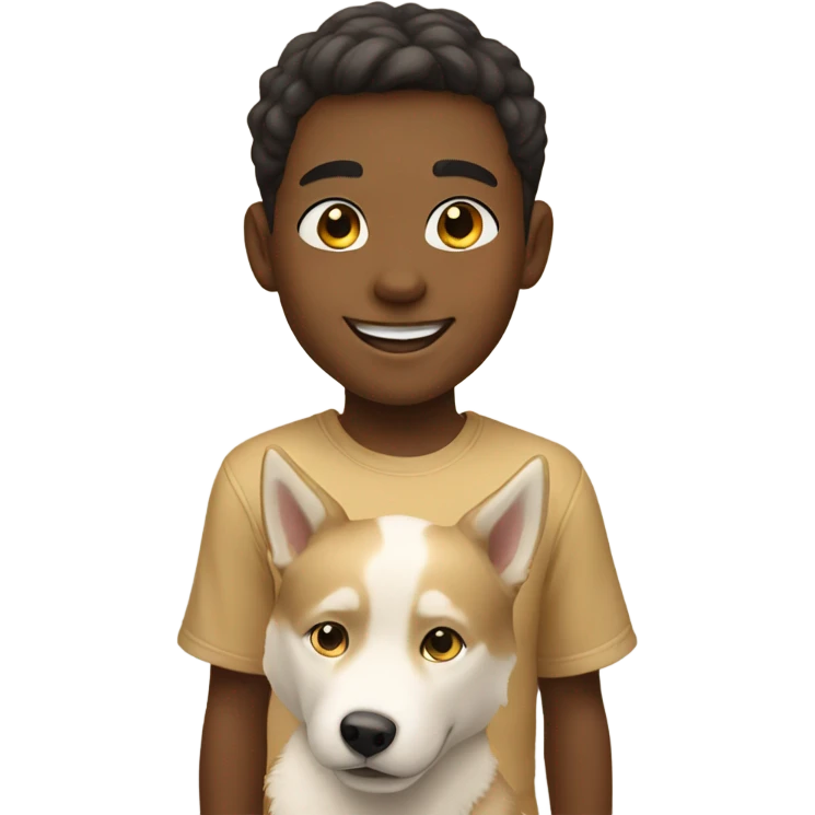 smiling boy with golden beige Husky  outdoors emoji