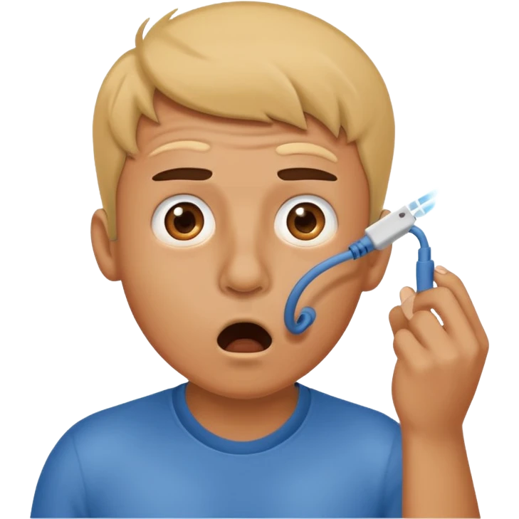 a cartoon man sticking a LAN cable into his nose and getting shocked emoji