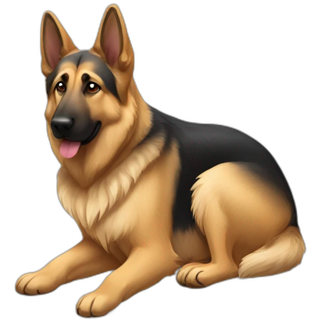 german-shepard-dog laying down with double coat fur and black ear  emoji