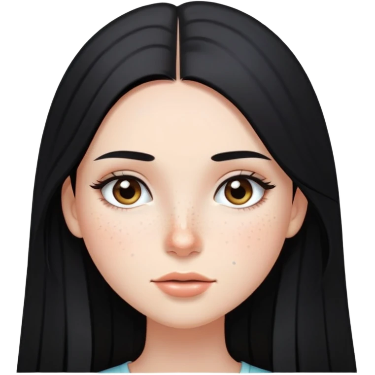 girl with long straight black hair, light makeup, and freckles emoji