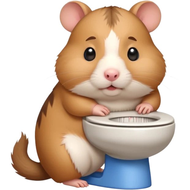 Cute chubby cartoon-style hamster sitting on toilet pooping looking as if he had an accident emoji
