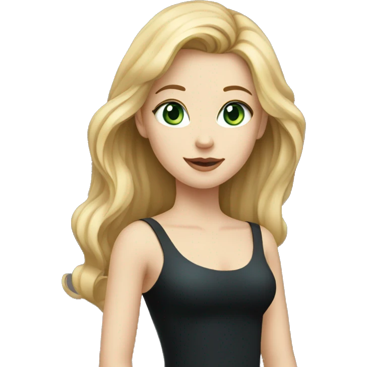 Girl with black dress and dirty blond hair and blue-green eyes and white skin emoji