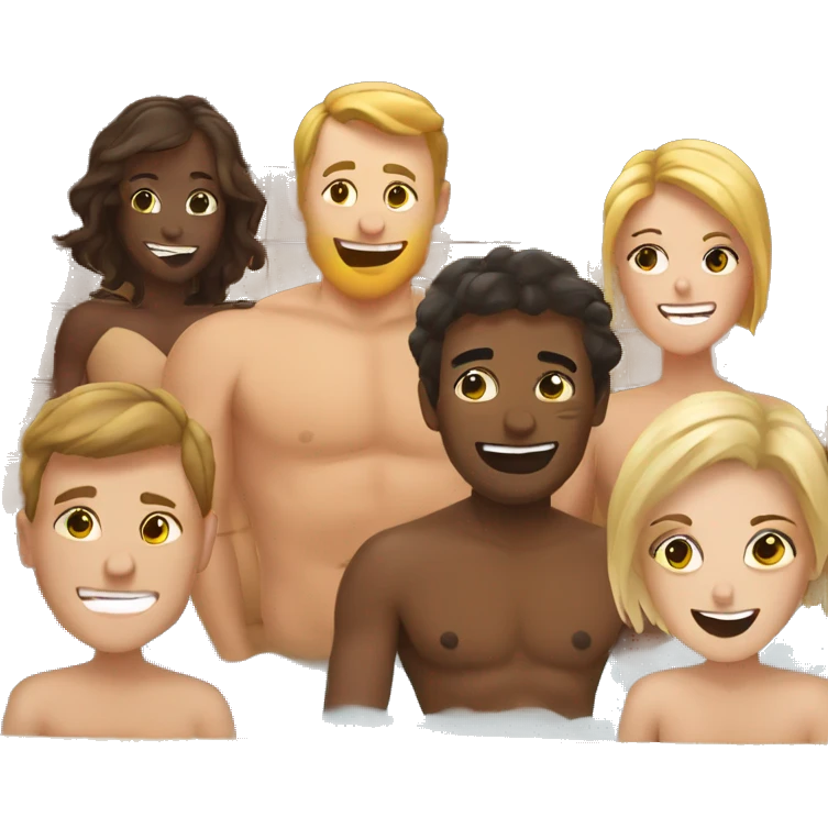 Group of white friends in sauna  emoji