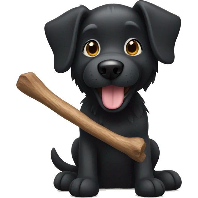 Black dog playing with stick emoji