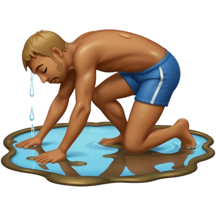 apple style emoji of a man sprawled face down in a puddle, licking the water, back raised emoji