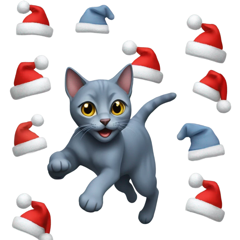 Running Russian blue cat wearing a Santa hat  emoji