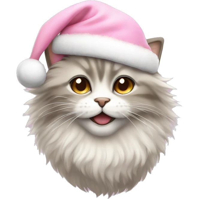 a fluffy cat with a pastel pink santa hat emoji