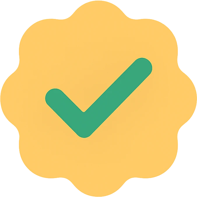 verified checkmark badge icon, flat color style emoji