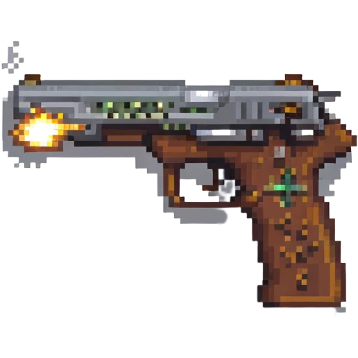 Pixel art pistol firing with muzzle flash emoji