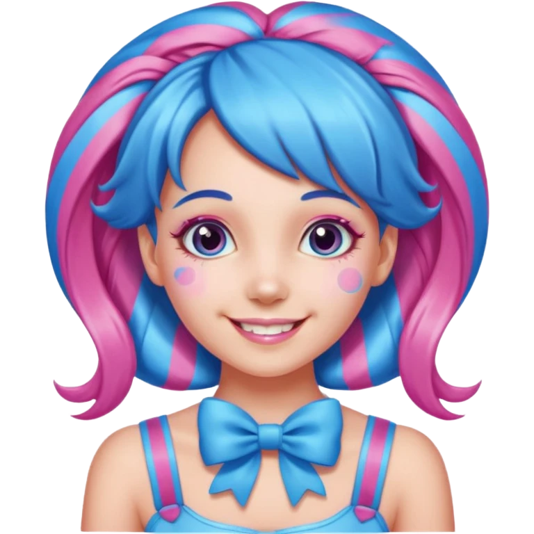 candy girl from candyland very long blue-pink mixed candy hair with ribbon and no tattooes emoji