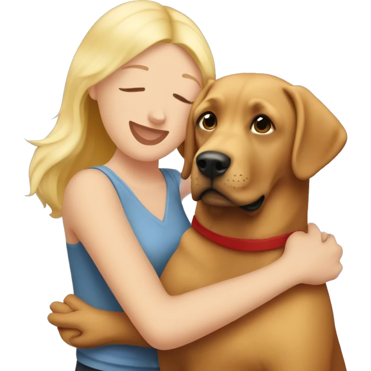 Red Labrador giving a blonde lady a hug  emoji