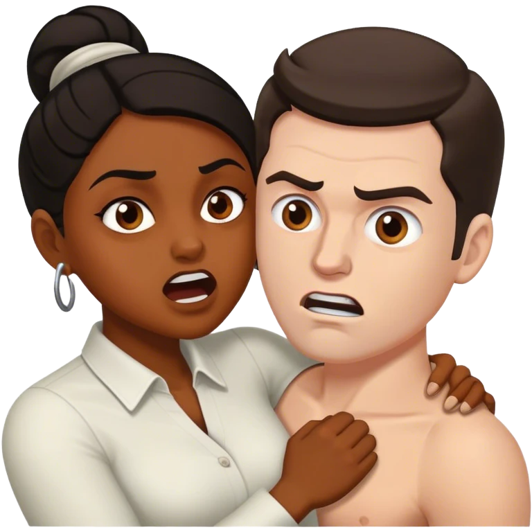 Brown skin woman white man with dark hair tussling emoji