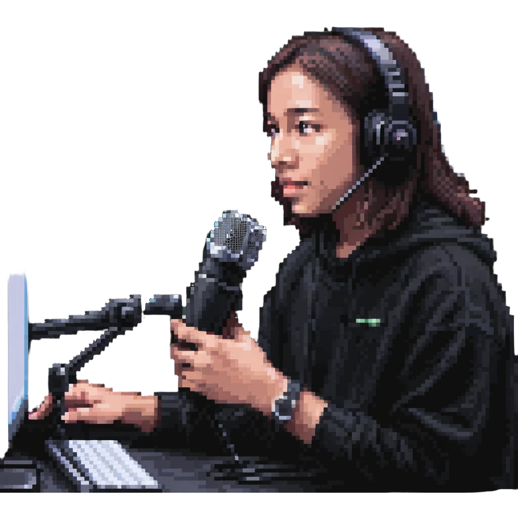 YouTube channel creator with a microphone and computer setup emoji