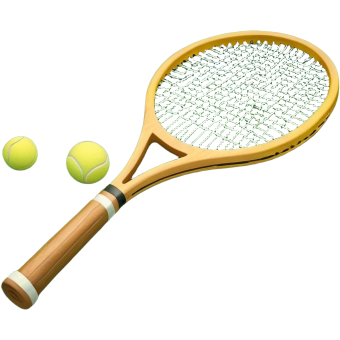 A detailed tennis racket resting on lush green grass beside a bright yellow tennis ball. The scene captures the essence of classic lawn tennis, with a crisp and clean background emphasizing the elegance and tradition of the sport emoji