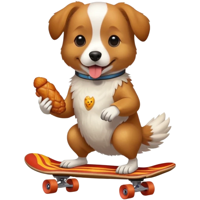 dog riding skateboard eating chicken wing emoji