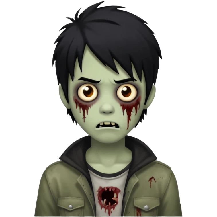 Boy, zombie, black hair, medium long, emo, shaggy, dark, spooky, creepy expression emoji