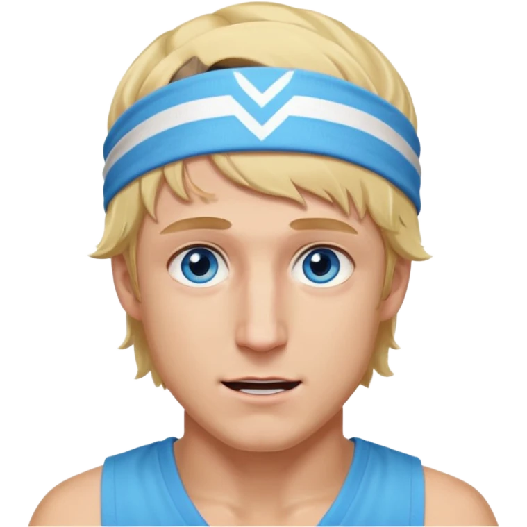 Logan Paul emoji, blonde hair, blue eyes, wearing a Maverick headband, energetic expression emoji