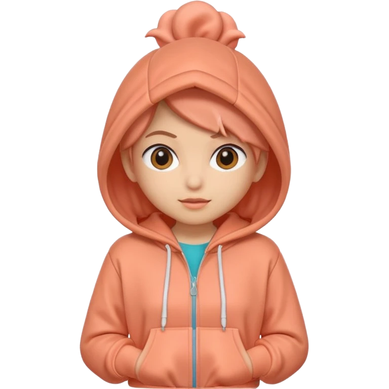 A 3D cartoon peach-coral hoodie with soft folds, drawstrings, and a casual fit, isolated plain background, Memoji-style. emoji