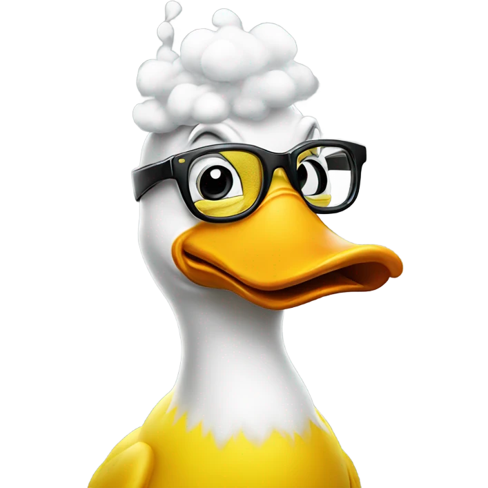 A yellow duck with glasses smokes a cigarette emoji