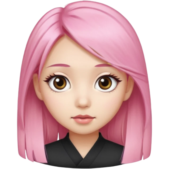 An Asian girl with pink-blonde hair, big eyes, thick eyebrows, and long eyelashes; only her head... emoji