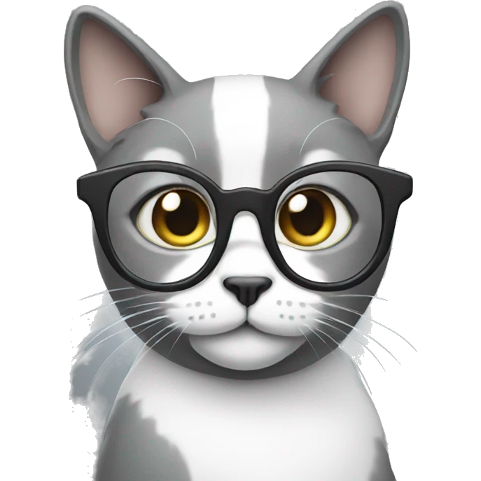 Cat grey and white with glasses emoji