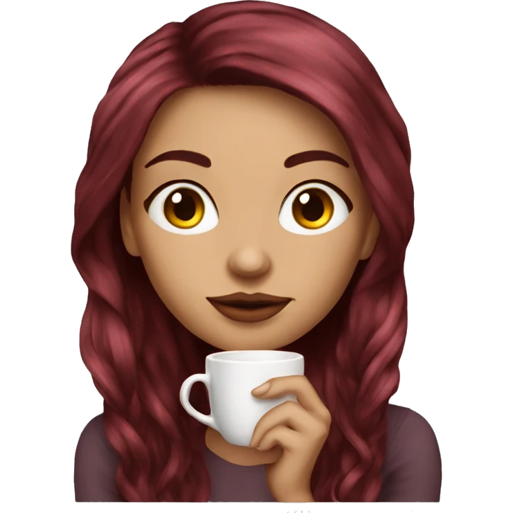 Beautiful tattooed  burgundy long haired woman sipping tea emoji