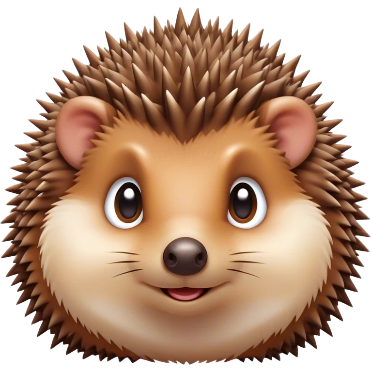 Cinematic Cute Hedgehog Portrait Emoji, Head tilted playfully and inquisitively, featuring a fluffy, spiky brown Fur with an irresistibly cute, round face and tiny ears, round, sparkling eyes filled with curious wonder, Simplified yet irresistibly adorable features, highly detailed, glowing with a warm, friendly glow, high shine, affectionate and quirky, stylized with a touch of woodland whimsy, bright and endearing, soft glowing outline, capturing the essence of a mischievous yet loving hedgehog, so playful it feels like it could roll out of the screen and into your arms! emoji
