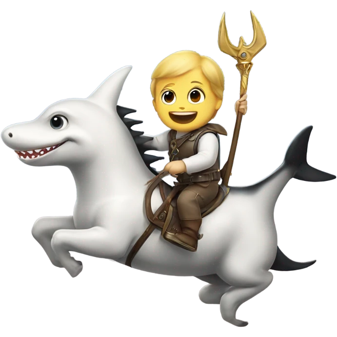 baby shark with trident riding a flying horse emoji