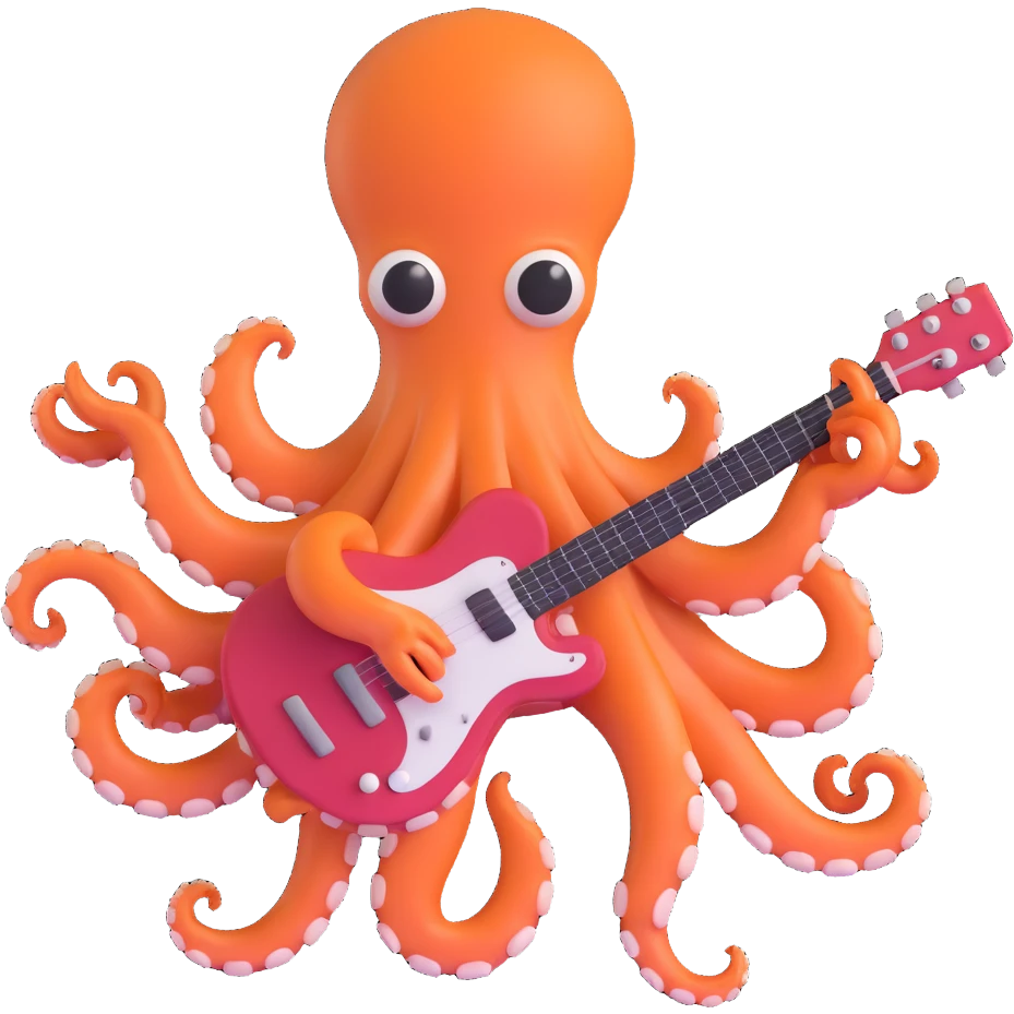 happy octopus with multiple arms playing guitar emoji