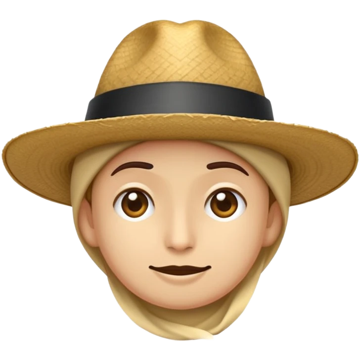 Haz un emoji de una persona mirando de frente con un sombrero negro una nariz muy larga y un rulo largo bajando de su parte siquiera y otro en la derecha emoji